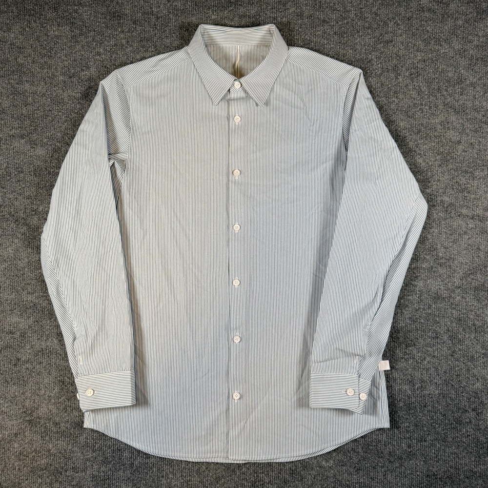 Lululemon Commission Long Sleeve Button Shirt Medium Blue White Striped Stretch
